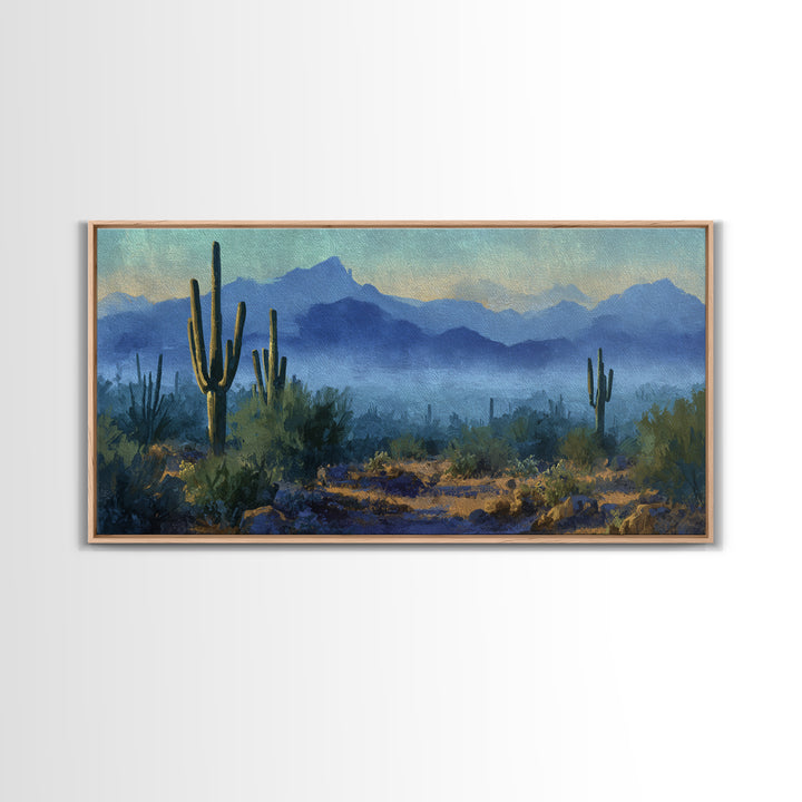 Desert Cactus Blooming After Rain Canvas Print, Nature Art, Printable Wall Art, Living Room Decor, Oil Painting, Nature, NAT-2x1-64