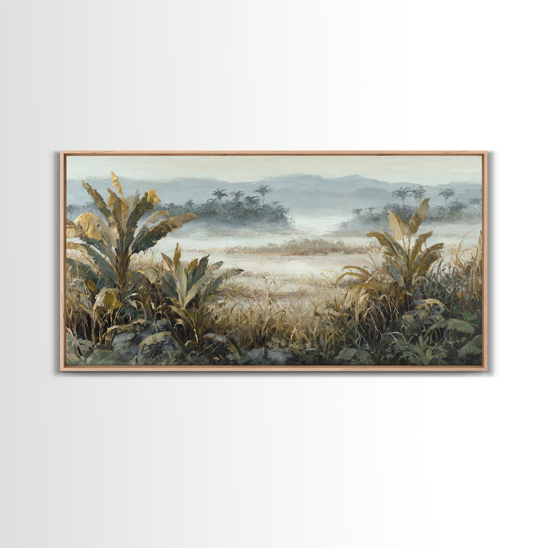 Tropical Jungle Leaves Framed Canvas Print, Nature Art, Painting, Living Room Decor, Abstract Art, Nature, Modern Wall Art, NAT-2x1-65