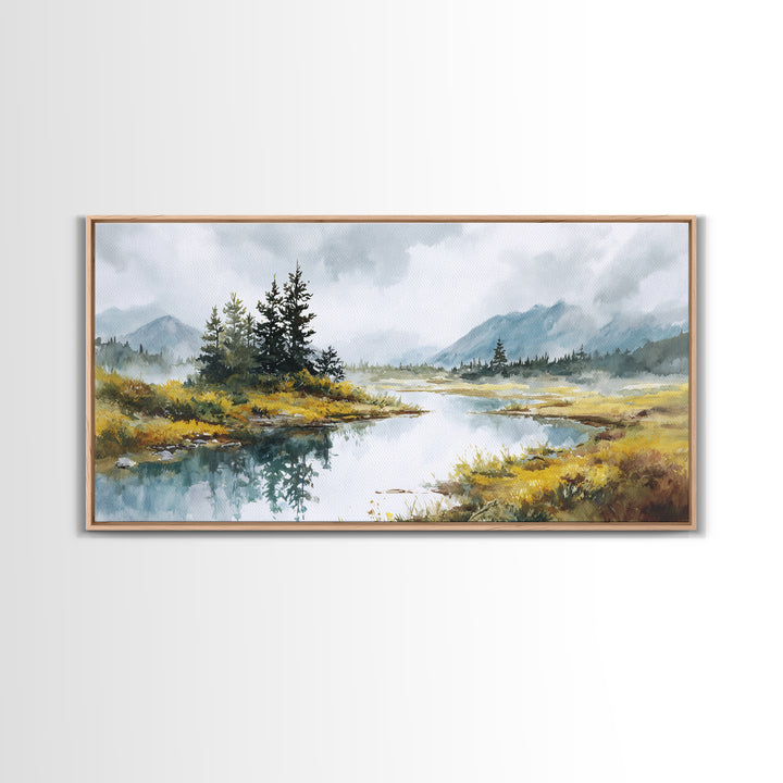 Misty Mountain Lake Canvas Print, Nature Art, Printable Wall Art, Living Room Decor, Fine Art, Nature, Living Room Wall Art, NAT-2x1-73