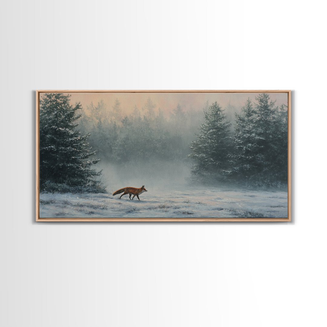 Fox Crossing a Snowy Forest Clearing Canvas Print, Nature Art, Contemporary Art, Living Room Decor, Fine Art, Nature, NAT-2x1-78