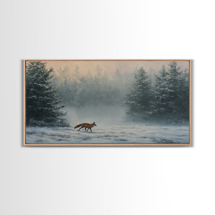 Fox Crossing a Snowy Forest Clearing Canvas Print, Nature Art, Contemporary Art, Living Room Decor, Fine Art, Nature, NAT-2x1-78