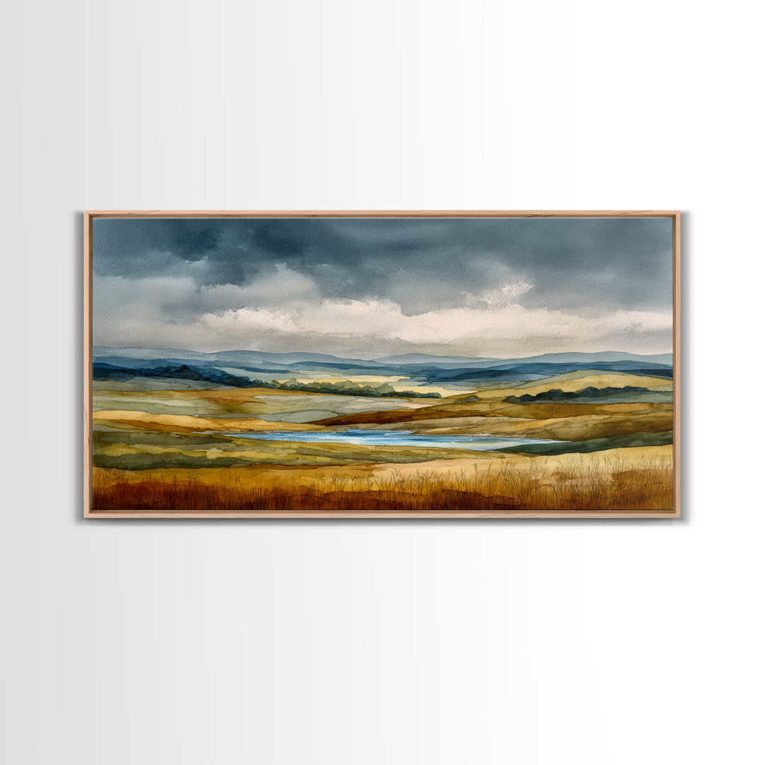 Storm Clouds over a Rolling Prairie Canvas Print, Nature Art, Wall Art, Living Room Decor, Fine Art, Nature, Wood Wall Art, NAT-2x1-82