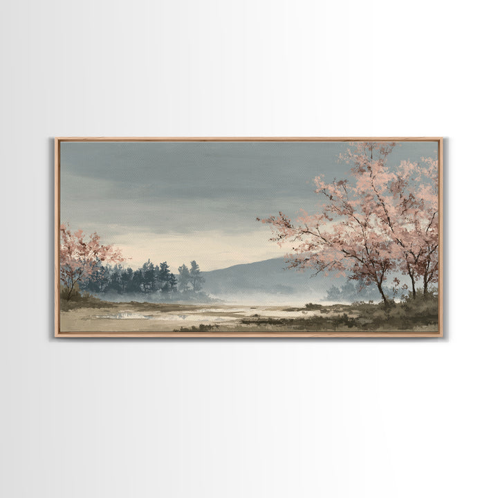 Spring Cherry Blossoms Framed Canvas Print, Nature Art, Modern Wall Art, Living Room Decor, Fine Art, Nature, Mountain Art, NAT-2x1-84