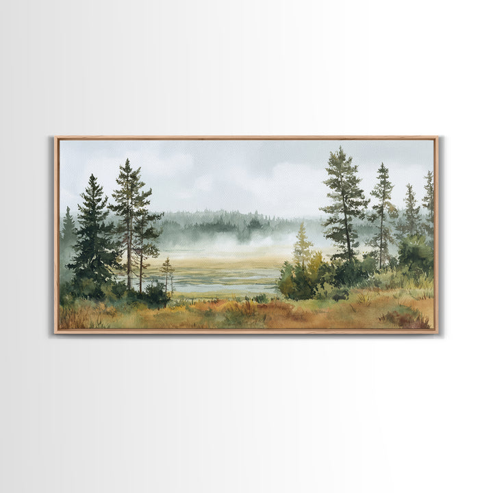 Moody Pine Forest Framed Canvas Print, Nature Art, Floral, Living Room Decor, Fine Art, Nature, Moss Art, Landscape Art, NAT-2x1-85