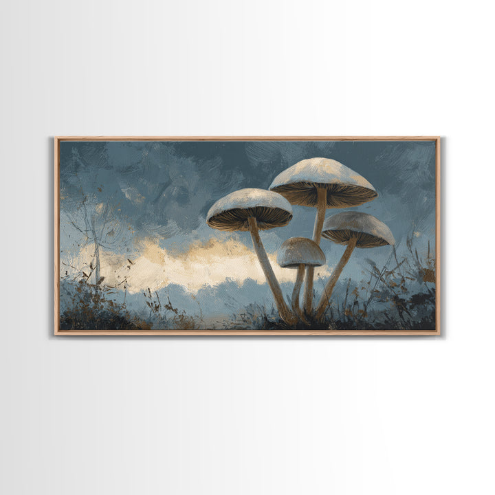 Mushroom Cluster in Enchanted Woodland Framed Canvas Print, Nature Art, Abstract Wall Art, Living Room Decor, Fine Art, Nature, NAT-2x1-99