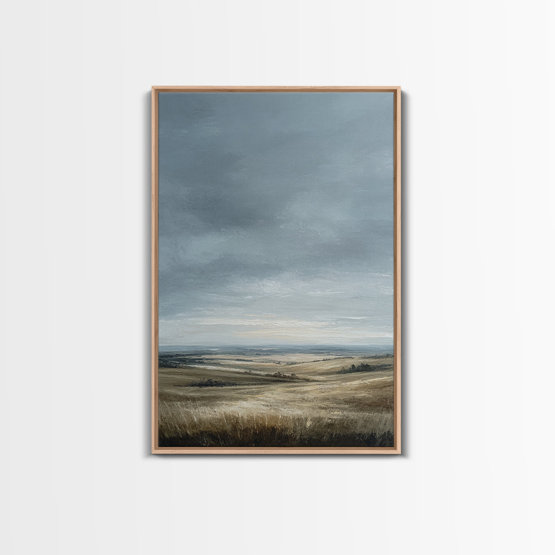 Storm Clouds over a Rolling Prairie Framed Canvas Print, Nature Art, Textured Painting, Living Room Decor, Fine Art, Nature, NAT-2x3-22