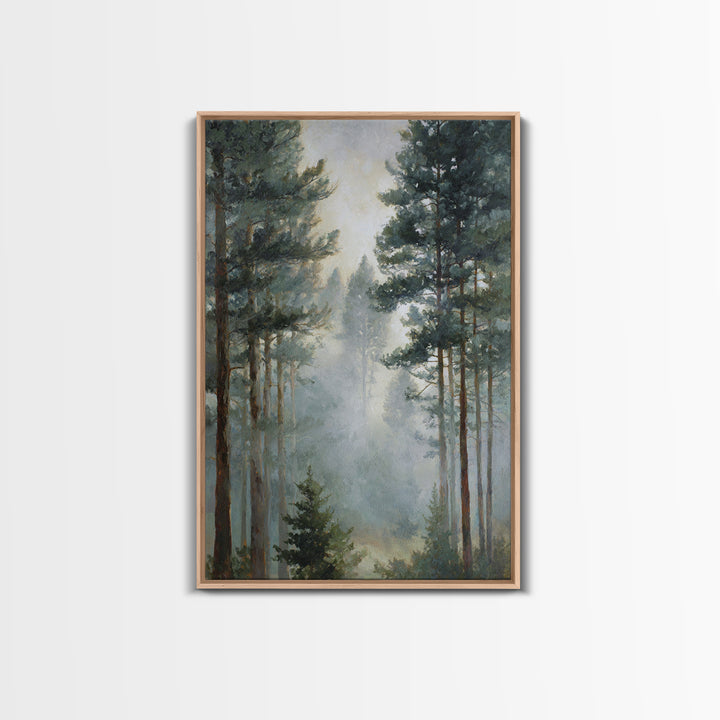 Moody Pine Forest Framed Canvas Print, Nature Art, Wall Art, Living Room Decor, Oil Painting, Nature, Wood Wall Art, NAT-2x3-25