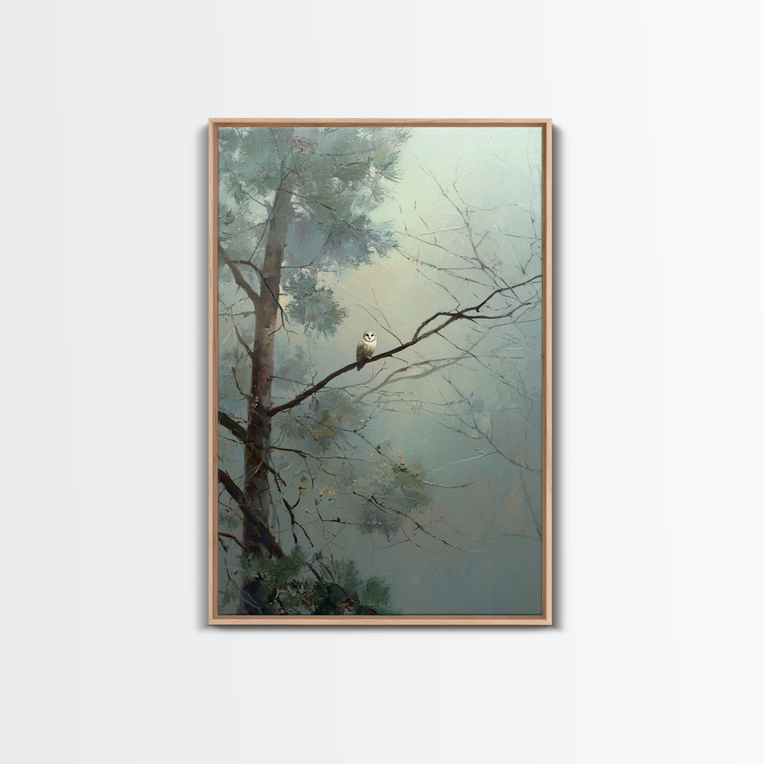 Owl in Moonlit Branches Framed Canvas Print, Nature Art, Nature Wall Art, Living Room Decor, Watercolor Art, Nature, NAT-2x3-3