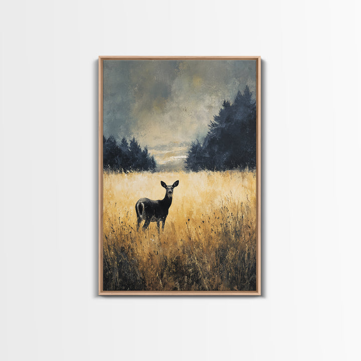 Deer Standing in a Golden Field Canvas Print, Nature Art, Fine Art Print, Living Room Decor, Fine Art, Nature, Poster, NAT-2x3-40