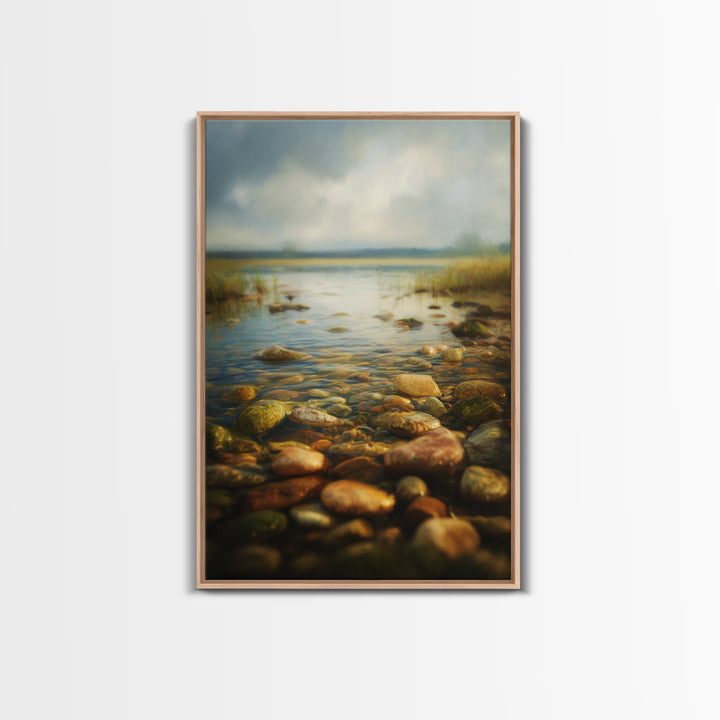 River Stones under Clear Shallow Water Canvas Print, Nature Art, Painting, Living Room Decor, Fine Art, Nature, Modern Wall Art, NAT-2x3-45