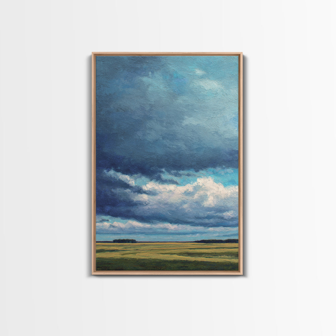 Storm Clouds over a Rolling Prairie Framed Canvas Print, Nature Art, Textured Painting, Living Room Decor, Fine Art, Nature, NAT-2x3-46