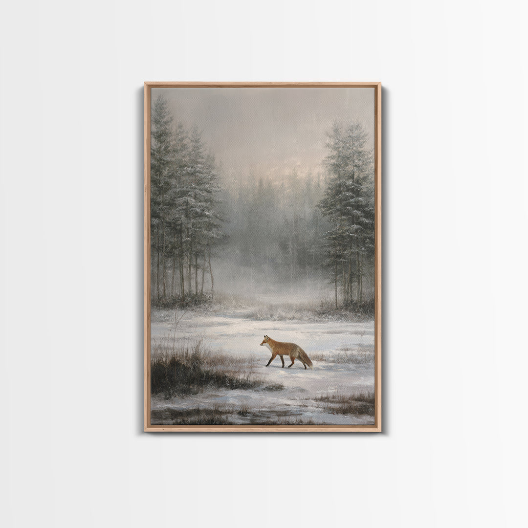 Fox Crossing a Snowy Forest Clearing Canvas Print, Nature Art, Home Decor, Living Room Decor, Nature, Abstract Wall Art, NAT-2x3-66