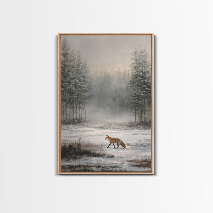 Fox Crossing a Snowy Forest Clearing Canvas Print, Nature Art, Home Decor, Living Room Decor, Nature, Abstract Wall Art, NAT-2x3-66