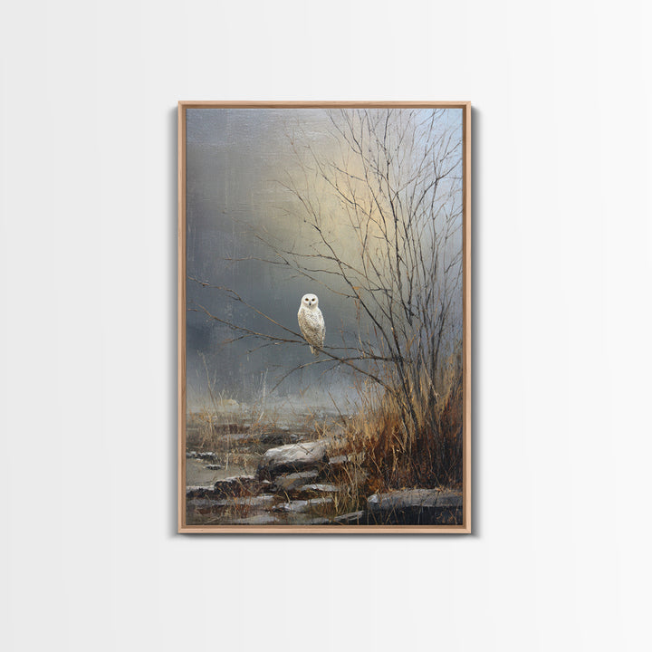 Owl in Moonlit Branches Framed Canvas Print, Nature Art, Printable Wall Art, Living Room Decor, Watercolor Art, Nature, NAT-2x3-75