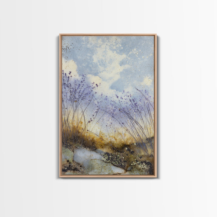 Bees Circling Lavender Blossoms Canvas Print, Nature Art, Poster, Living Room Decor, Fine Art, Nature, Abstract Wall Art, NAT-2x3-79