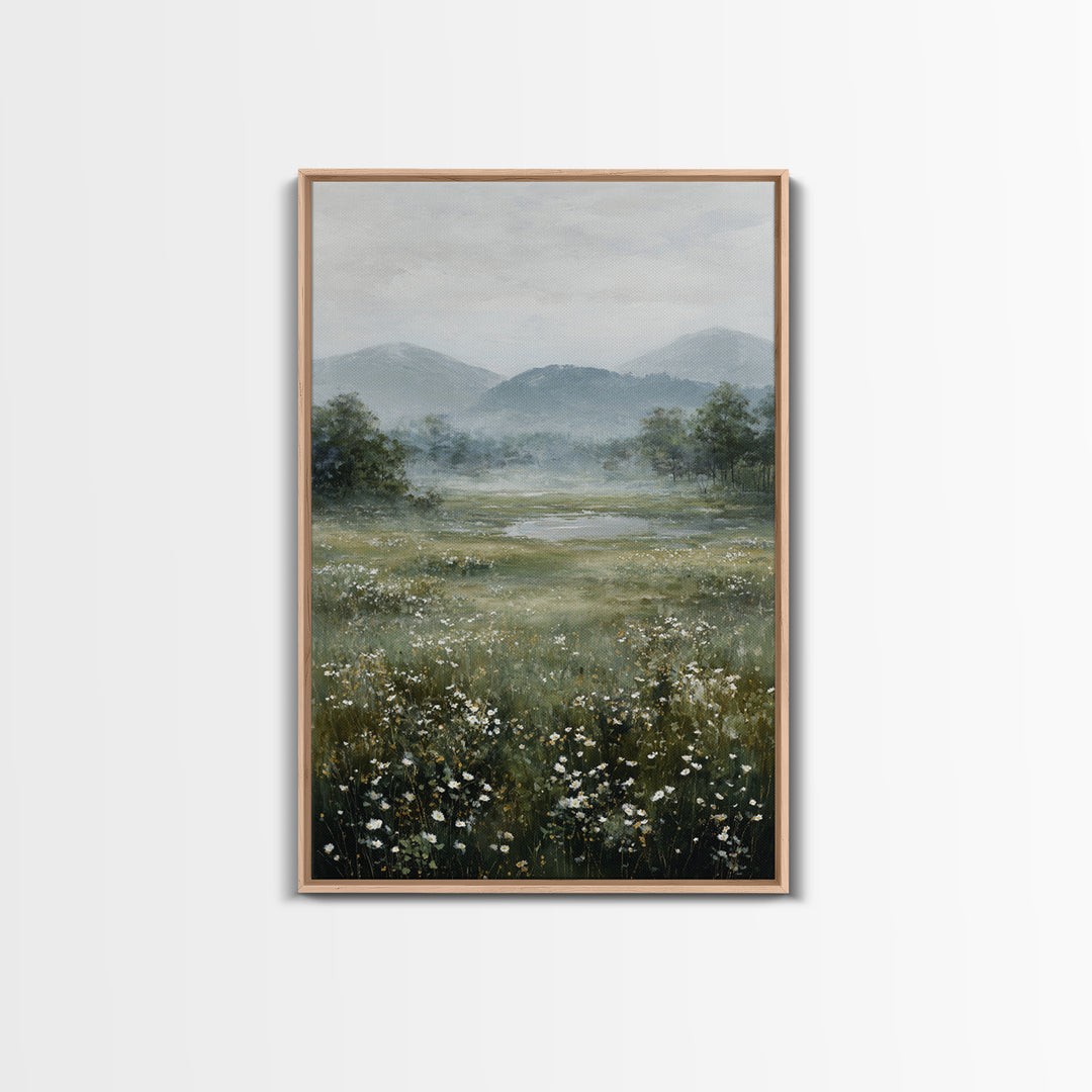 Wildflower Meadow under Soft Summer Sky Canvas Print, Nature Art, Painting, Living Room Decor, Nature, Modern Wall Art, NAT-2x3-82