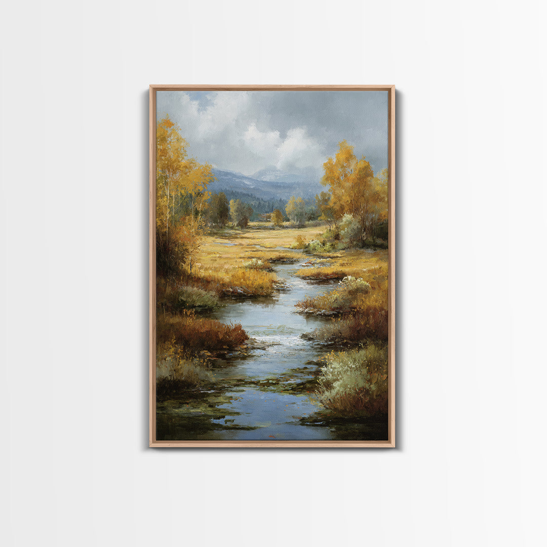 Autumn Leaves Floating on Quiet Stream Canvas Print, Nature Art, Mushroom, Living Room Decor, Abstract Art, Nature, NAT-2x3-86