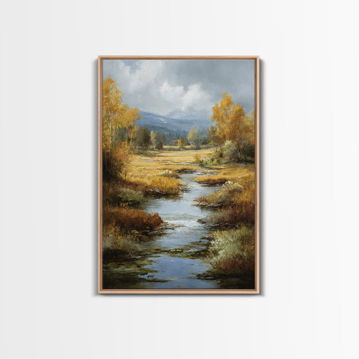 Autumn Leaves Floating on Quiet Stream Canvas Print, Nature Art, Mushroom, Living Room Decor, Abstract Art, Nature, NAT-2x3-86