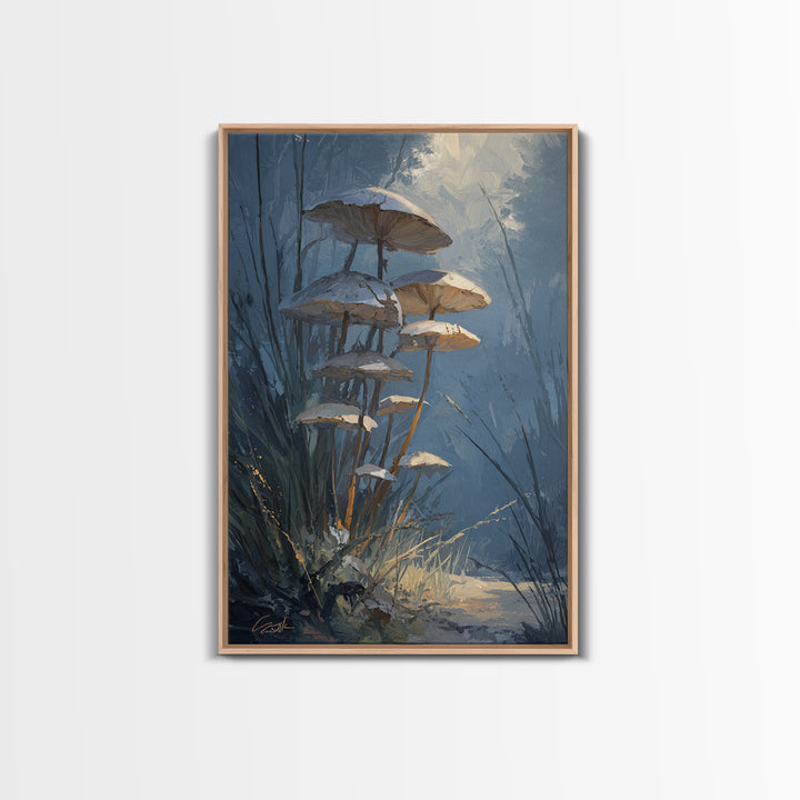 Mushroom Cluster in Enchanted Woodland Framed Canvas Print, Nature Art, 3d Wall Art, Living Room Decor, Fine Art, Nature, NAT-2x3-87
