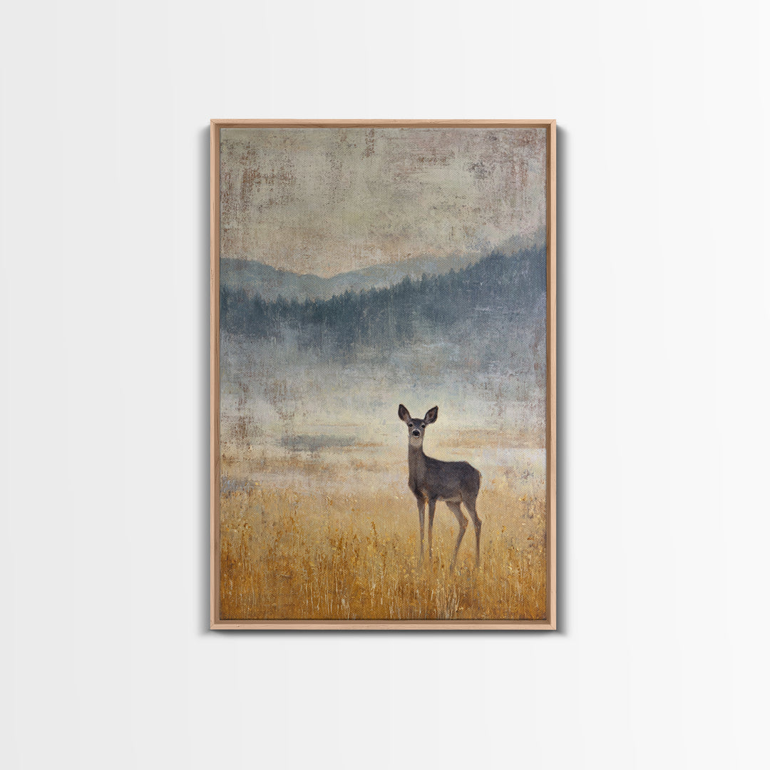 Deer Standing in a Golden Field Framed Canvas Print, Nature Art, Printable Wall Art, Living Room Decor, Fine Art, Nature, NAT-2x3-88