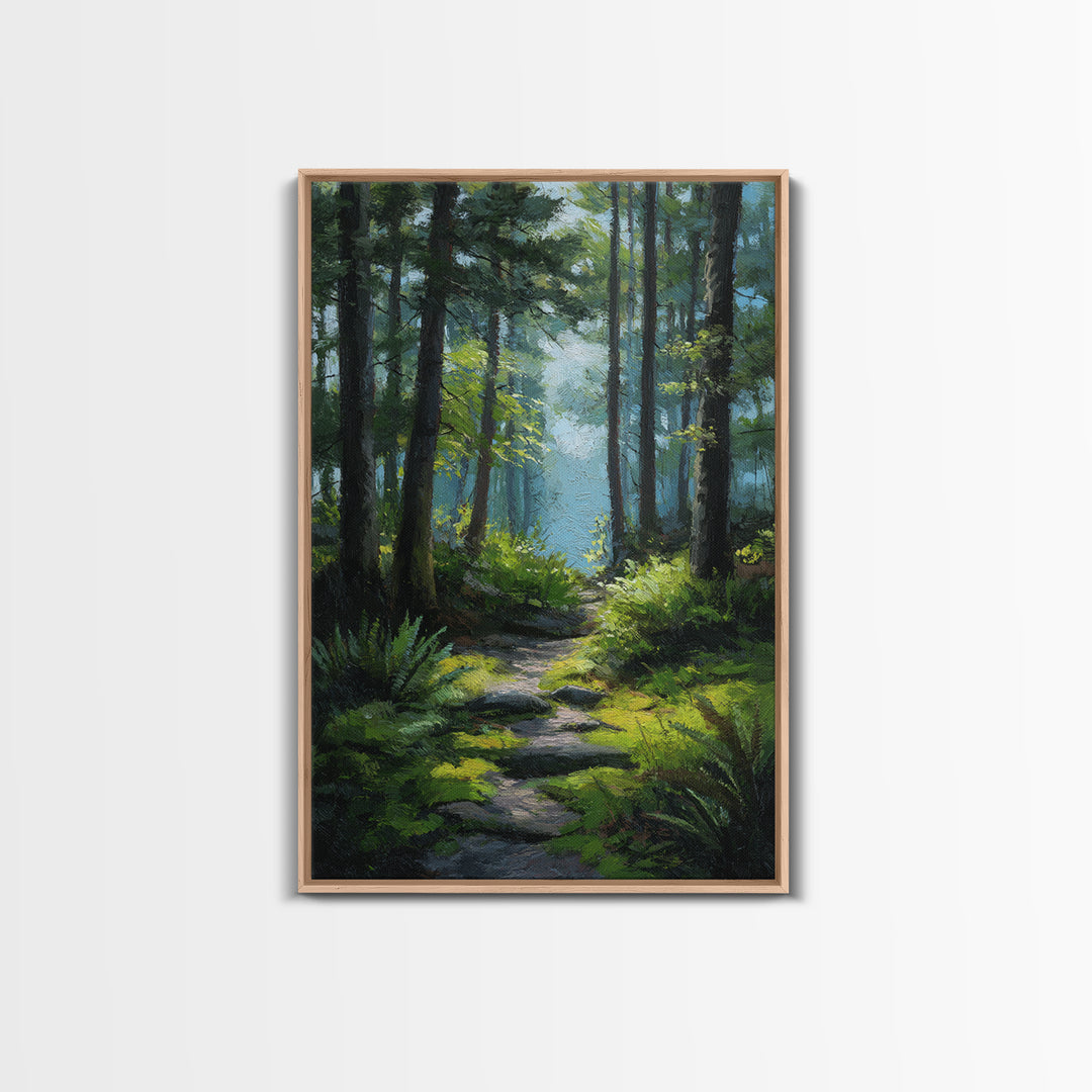 Sunlit Forest Path Canvas Print, Nature Art, Poster, Living Room Decor, Fine Art, Nature, Abstract Wall Art, 3d Wall Art, NAT-2x3-9