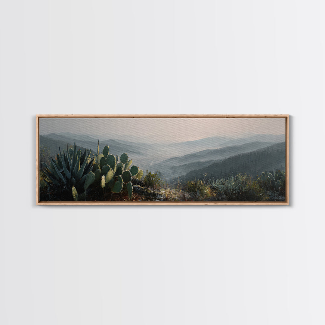 Desert Cactus Blooming After Rain Framed Canvas Print, Nature Art, Botanical Art, Living Room Decor, Watercolor Art, Nature, NAT-3x1-12