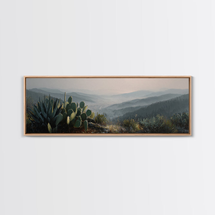 Desert Cactus Blooming After Rain Framed Canvas Print, Nature Art, Botanical Art, Living Room Decor, Watercolor Art, Nature, NAT-3x1-12