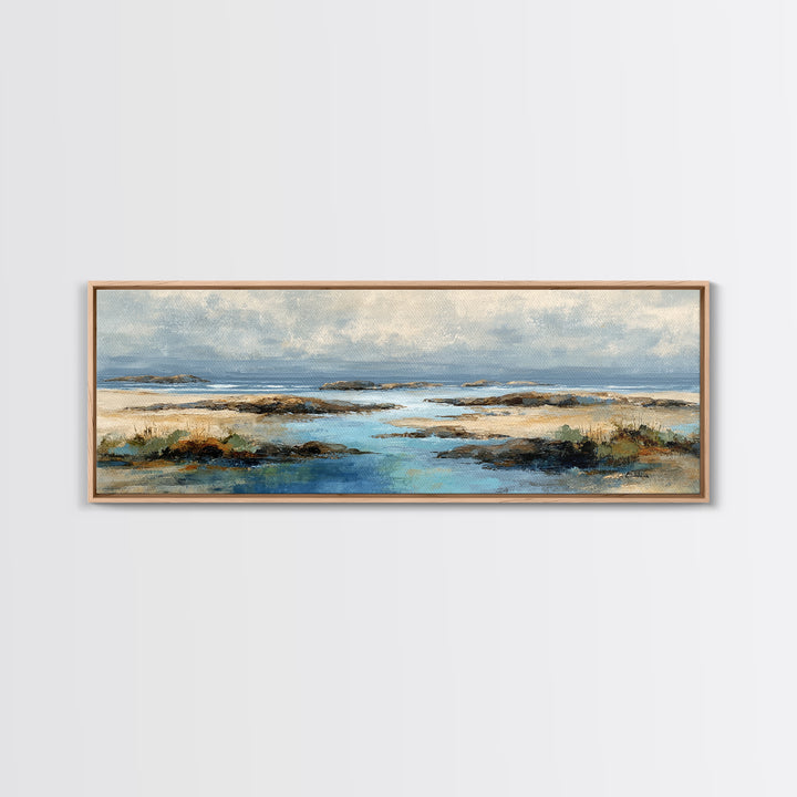 Calm Beach Tide Pooling Around Rocks Canvas Print, Nature Art, Living Room Wall Art, Living Room Decor, Fine Art, Nature, NAT-3x1-16