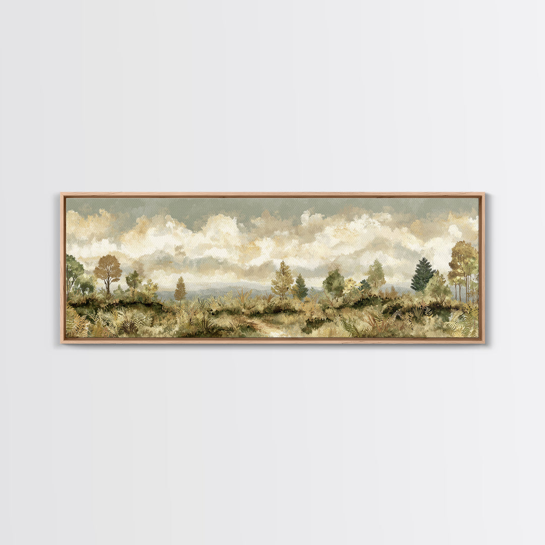 Sunlit Forest Path Framed Canvas Print, Nature Art, Modern Wall Art, Living Room Decor, Fine Art, Nature, Mountain Art, NAT-3x1-17