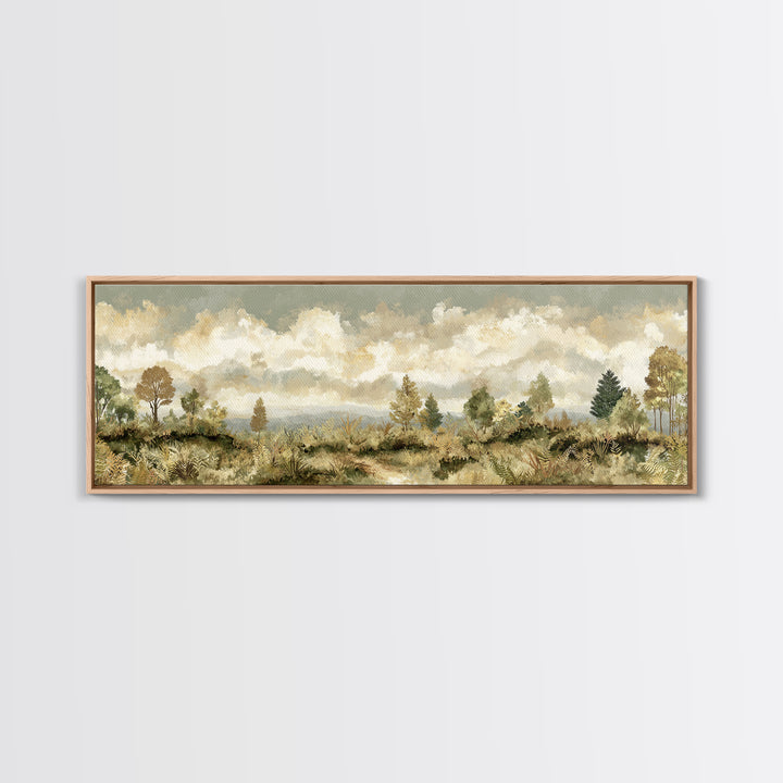 Sunlit Forest Path Framed Canvas Print, Nature Art, Modern Wall Art, Living Room Decor, Fine Art, Nature, Mountain Art, NAT-3x1-17