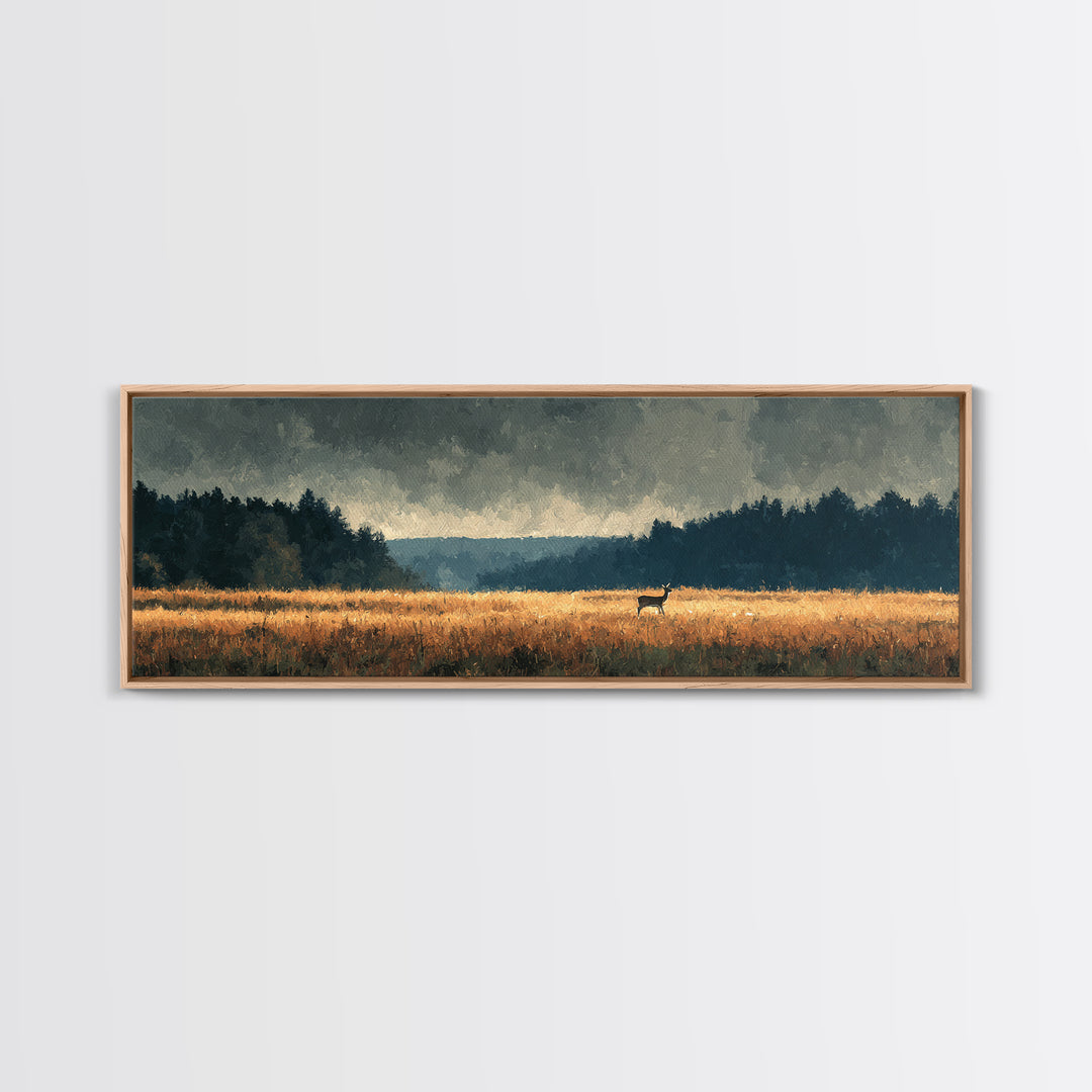 Deer Standing in a Golden Field Canvas Print, Nature Art, Bird Wall Art, Living Room Decor, Fine Art, Nature, Textured Painting, NAT-3x1-24