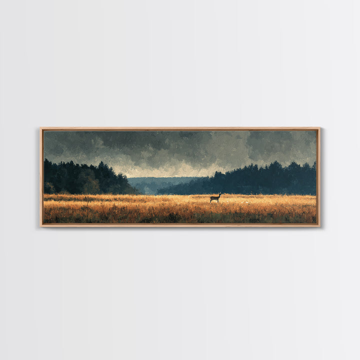 Deer Standing in a Golden Field Canvas Print, Nature Art, Bird Wall Art, Living Room Decor, Fine Art, Nature, Textured Painting, NAT-3x1-24