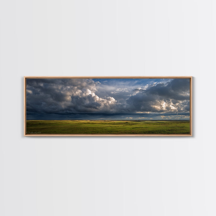 Storm Clouds over a Rolling Prairie Canvas Print, Nature Art, Wall Art, Living Room Decor, Fine Art, Nature, Wood Wall Art, NAT-3x1-30