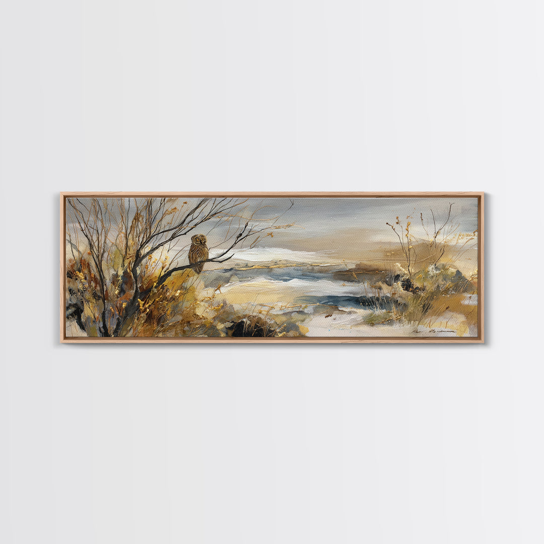 Owl in Moonlit Branches Canvas Print, Nature Art, Art Print, Living Room Decor, Oil Painting, Nature, Printable Wall Art, NAT-3x1-35