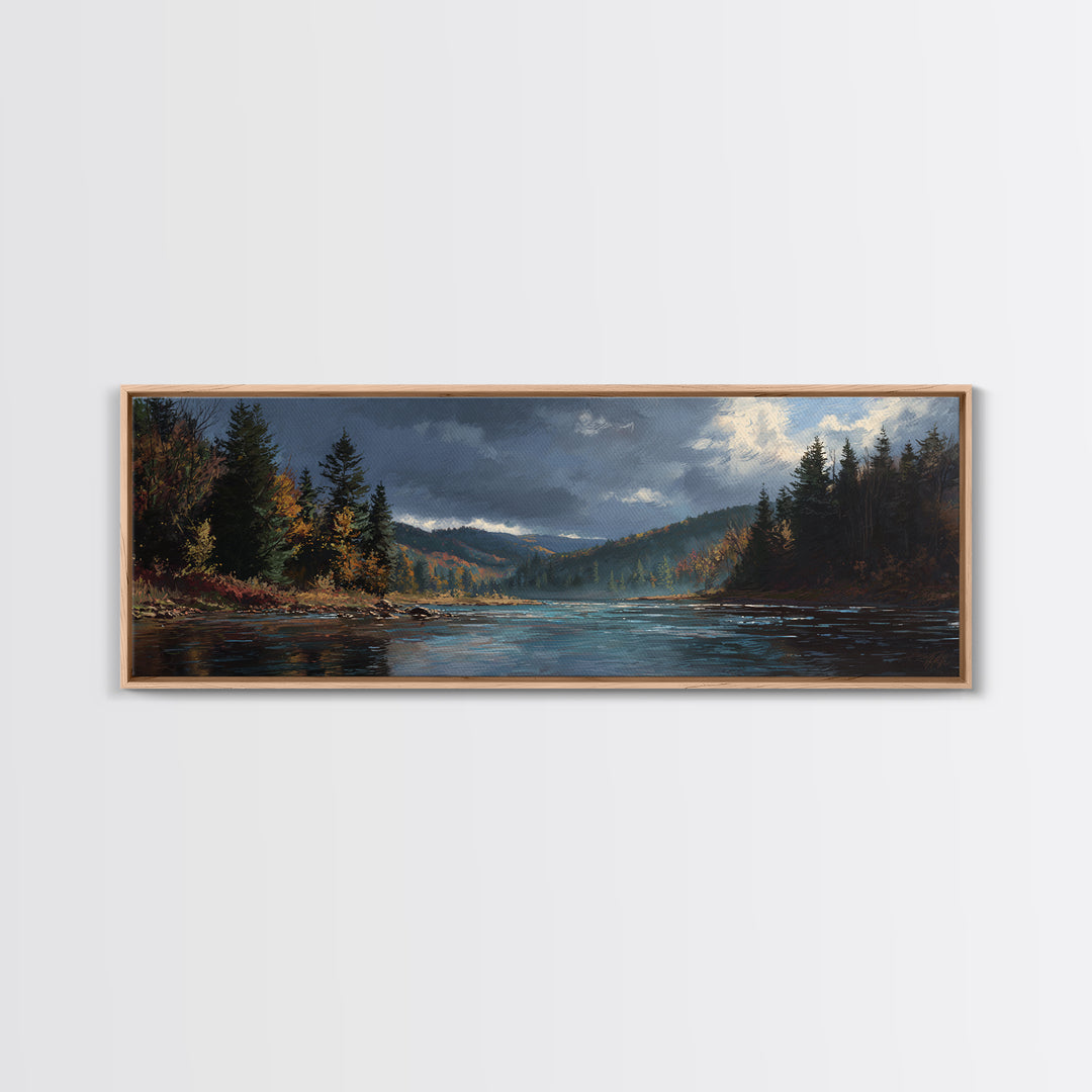 Autumn Leaves Floating on Quiet Stream Canvas Print, Nature Art, 3d Wall Art, Living Room Decor, Nature, Nature Wall Art, NAT-3x1-46