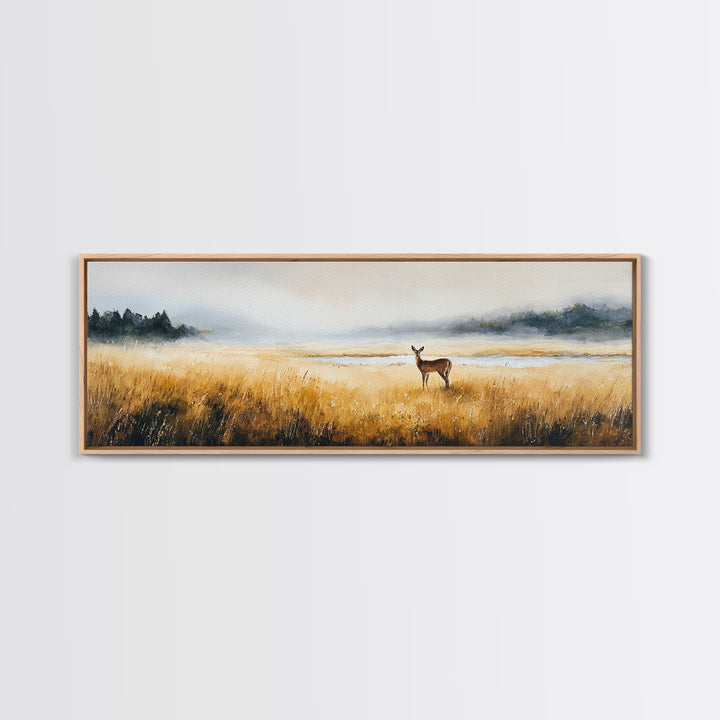 Deer Standing in a Golden Field Canvas Print, Nature Art, Art Print, Living Room Decor, Fine Art, Nature, Printable Wall Art, NAT-3x1-48