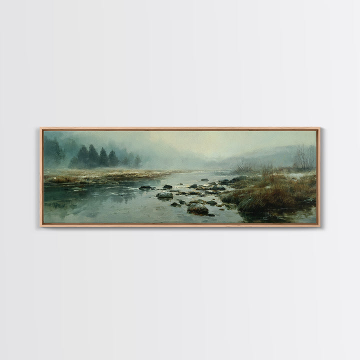 River Stones under Clear Shallow Water Framed Canvas Print, Nature Art, Stained Glass Art, Living Room Decor, Fine Art, Nature, NAT-3x1-53