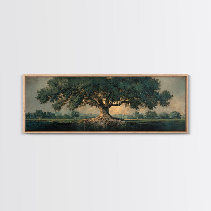 Tree of Life Framed Canvas Print, Nature Art, Living Room Decor, Oil Painting, Nature, Framed Art, Wood Wall Art, NAT-3x1-55