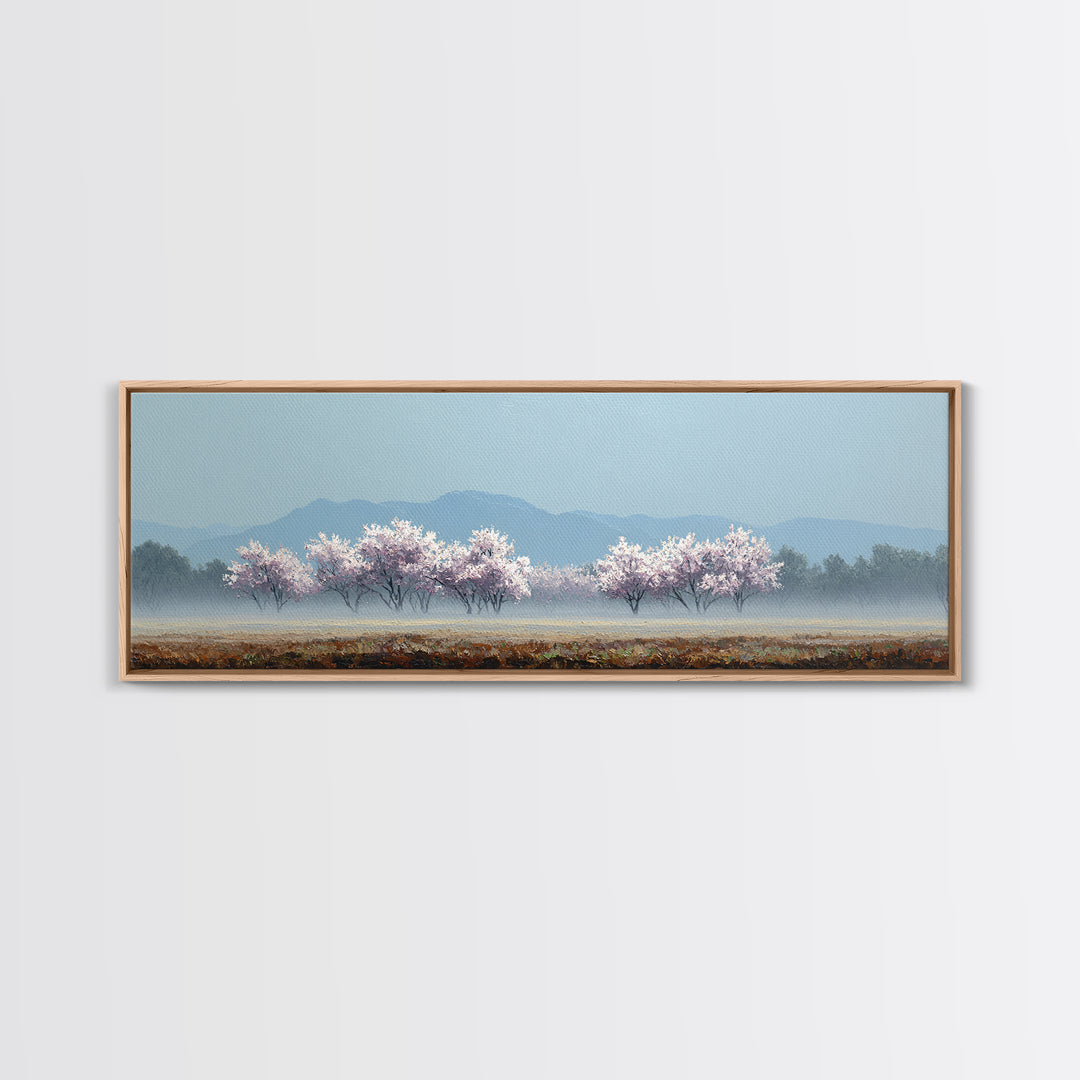 Spring Cherry Blossoms Framed Canvas Print, Nature Art, Textured Painting, Living Room Decor, Fine Art, Nature, NAT-3x1-56