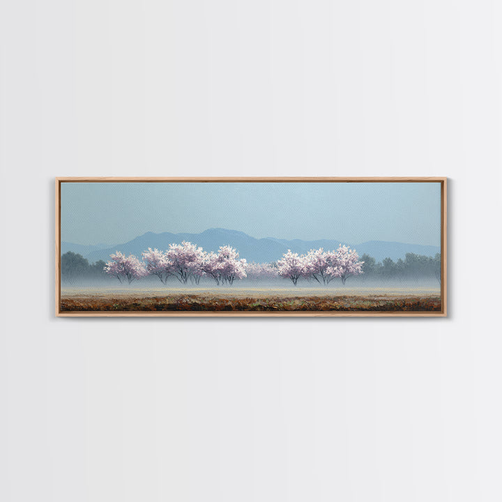 Spring Cherry Blossoms Framed Canvas Print, Nature Art, Textured Painting, Living Room Decor, Fine Art, Nature, NAT-3x1-56