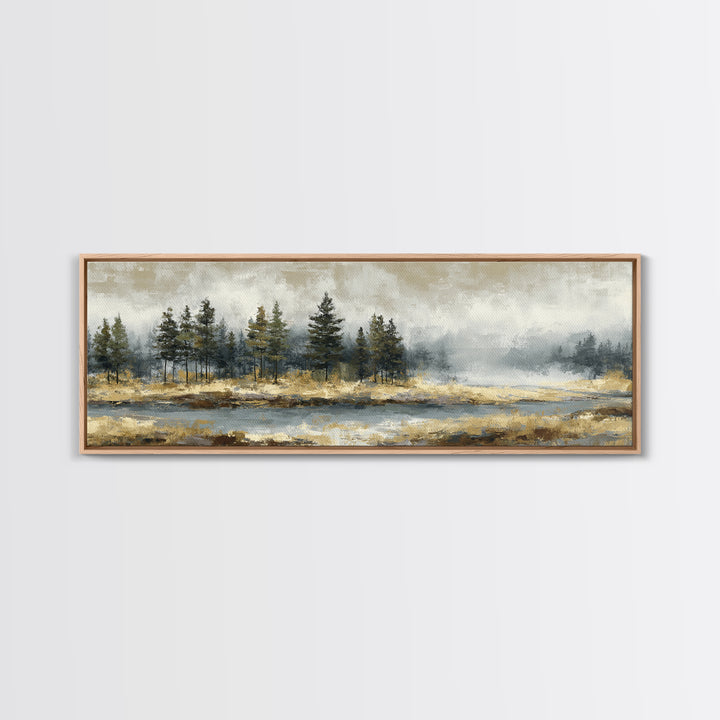 Moody Pine Forest Framed Canvas Print, Nature Art, Mountain Wall Art, Living Room Decor, Fine Art, Nature, Fine Art Print, NAT-3x1-57