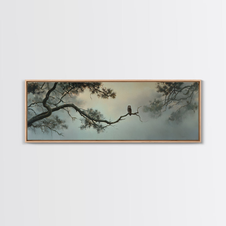 Owl in Moonlit Branches Framed Canvas Print, Nature Art, Wall Art, Living Room Decor, Watercolor Art, Nature, Wood Wall Art, NAT-3x1-59