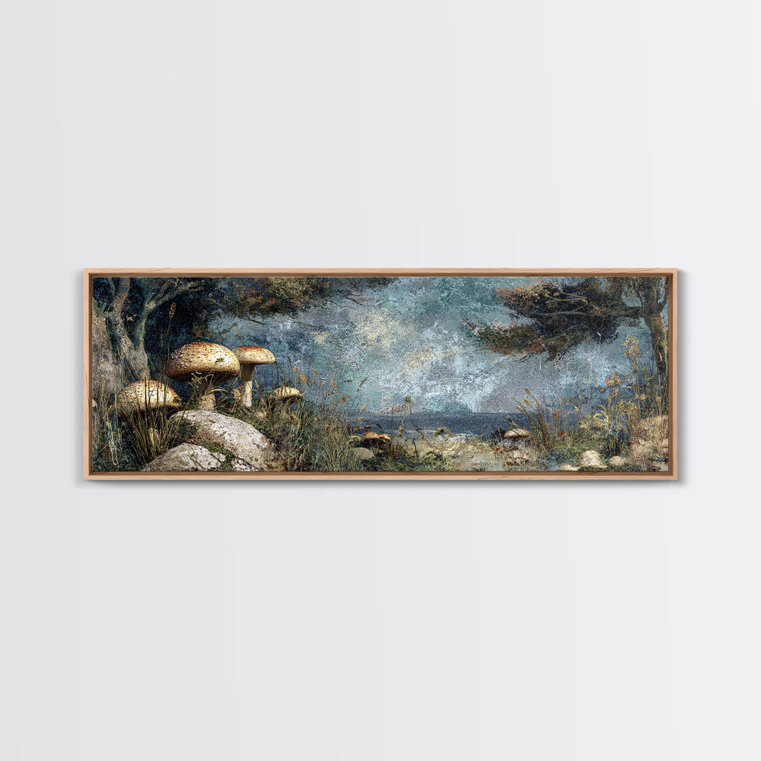 Mushroom Cluster in Enchanted Woodland Canvas Print, Nature Art, Original Painting, Living Room Decor, Fine Art, Nature, NAT-3x1-71