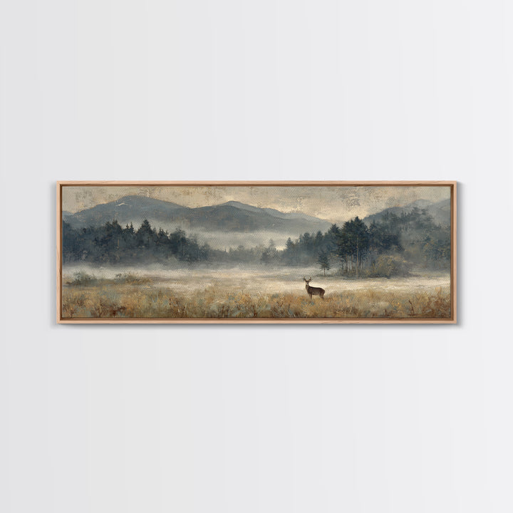 Deer Standing in a Golden Field Framed Canvas Print, Nature Art, Wall Art, Living Room Decor, Fine Art, Nature, Wood Wall Art, NAT-3x1-72
