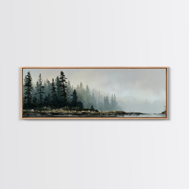 Moody Pine Forest Framed Canvas Print, Nature Art, Floral, Living Room Decor, Fine Art, Nature, Moss Art, Landscape Art, NAT-3x1-9