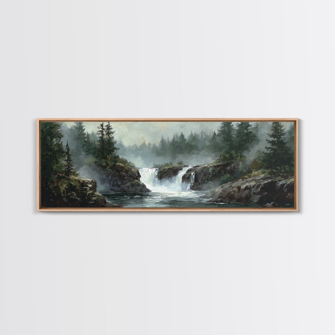 Waterfall Hidden Among Dark Green Rocks Canvas Print, Nature Art, Room Decor, Living Room Decor, Nature, Wall Hangings, NAT-3x1-91
