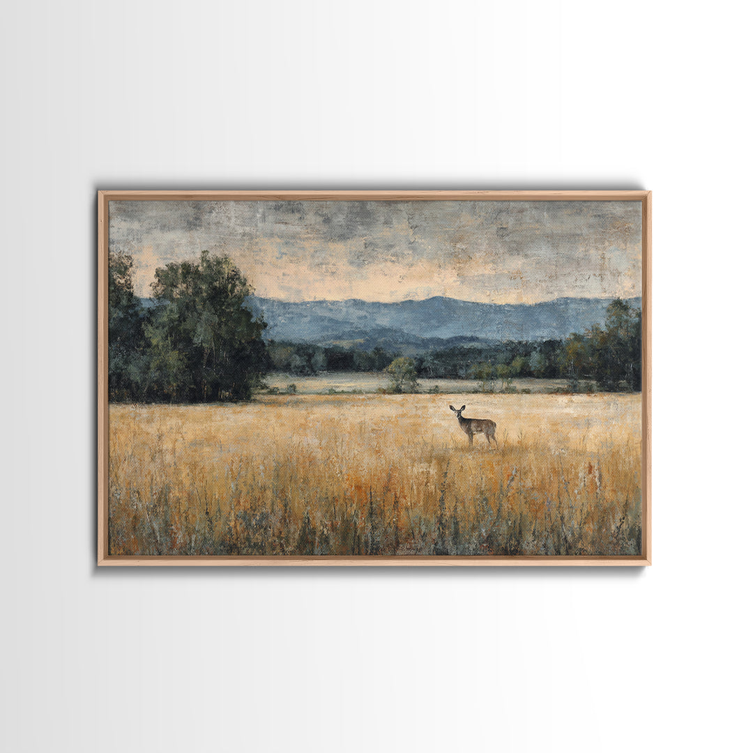 Deer Standing in a Golden Field Canvas Print, Nature Art, Wood Wall Art, Living Room Decor, Nature, Digital Download Art, NAT-3x2-12