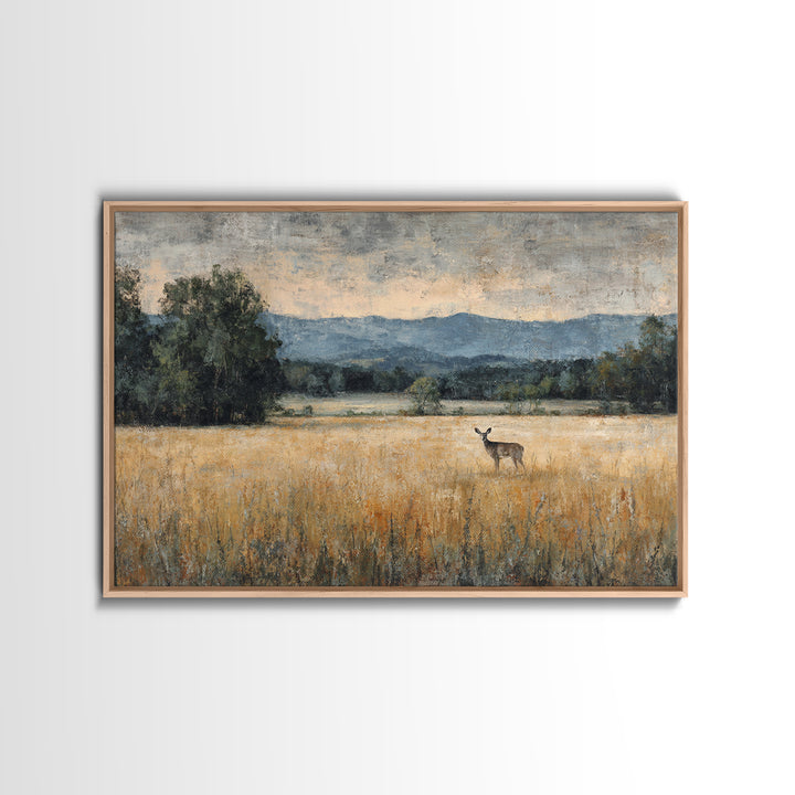 Deer Standing in a Golden Field Canvas Print, Nature Art, Wood Wall Art, Living Room Decor, Nature, Digital Download Art, NAT-3x2-12