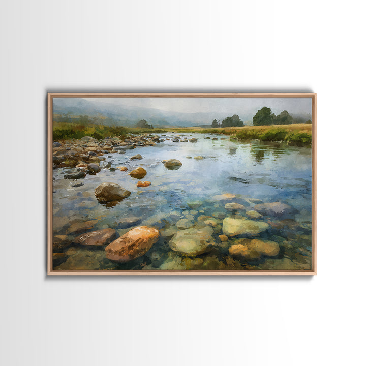 River Stones under Clear Shallow Water Canvas Print, Nature Art, Watercolor Painting, Living Room Decor, Fine Art, Nature, NAT-3x2-17