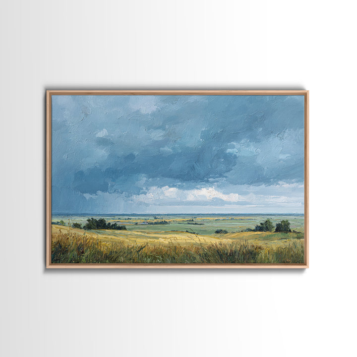 Storm Clouds over a Rolling Prairie Framed Canvas Print, Nature Art, Wall Hangings, Living Room Decor, Fine Art, Nature, NAT-3x2-18